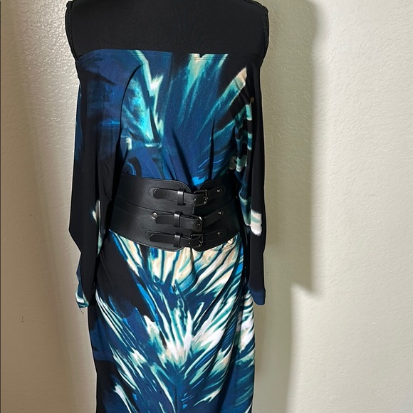 Blue Asymmetrical Dress with Dolman Sleeves - Picture 2 of 12